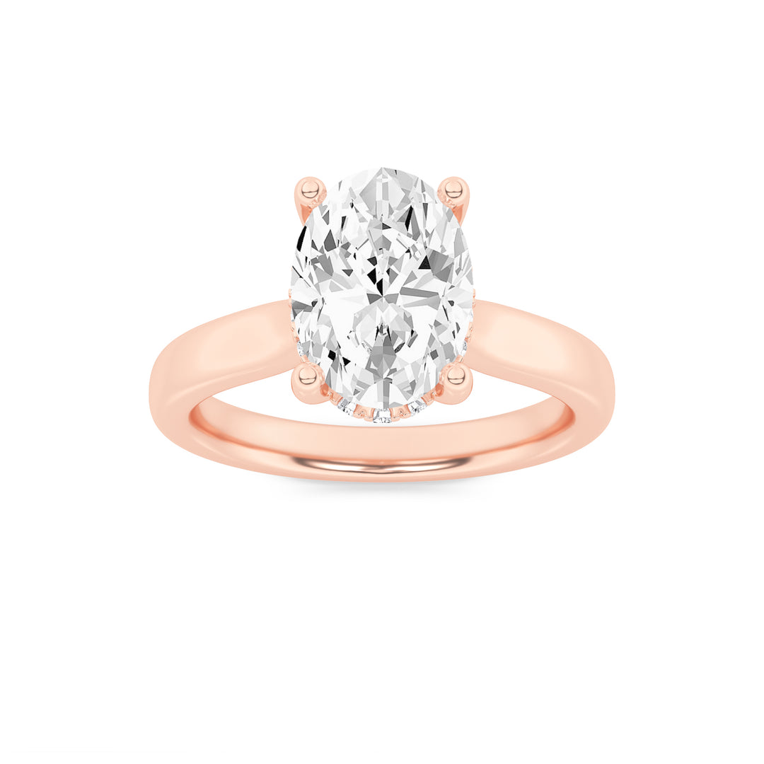 1CTW Oval Shaped Lab Grown Diamond (F/VS) Hidden Halo Cathedral Shank Engagement Ring in 14K Gold