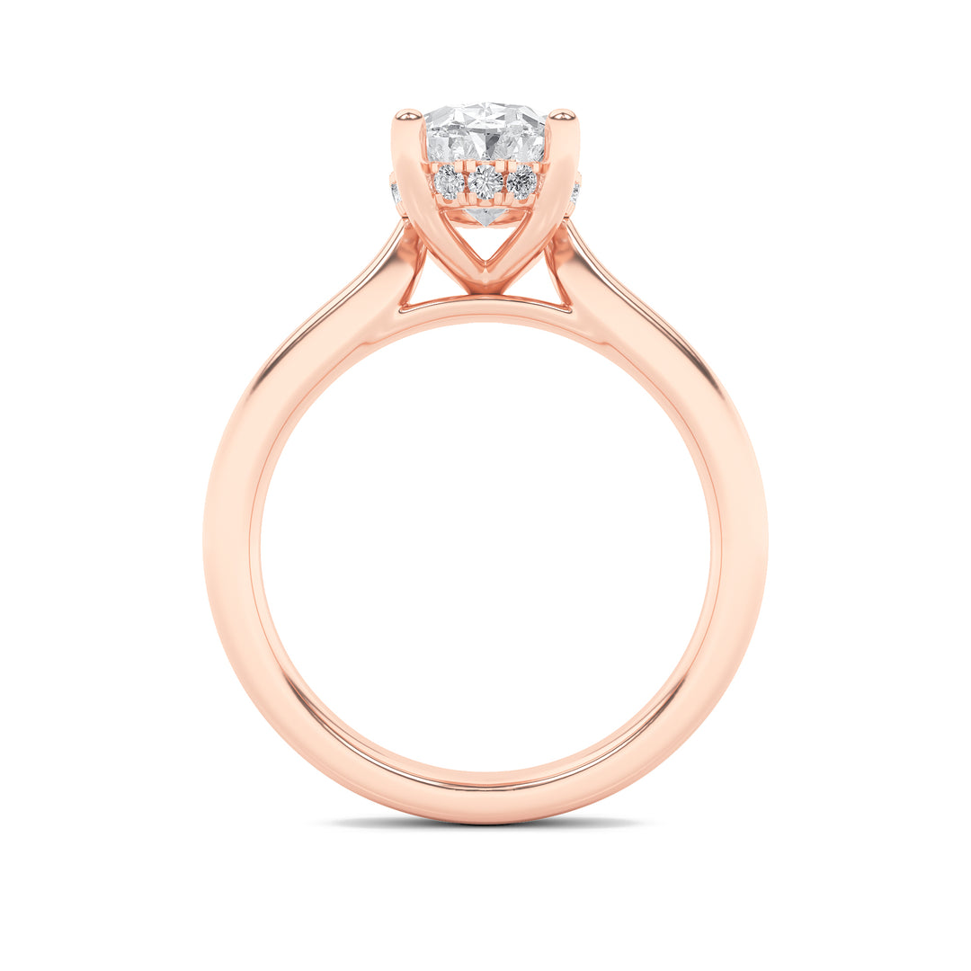 1CTW Oval Shaped Lab Grown Diamond (F/VS) Hidden Halo Cathedral Shank Engagement Ring in 14K Gold
