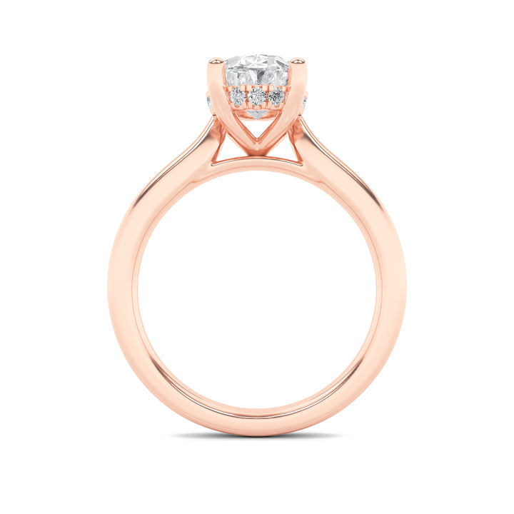 1CTW Oval Shaped Lab Grown Diamond (F/VS) Hidden Halo Cathedral Shank Engagement Ring in 14K Gold