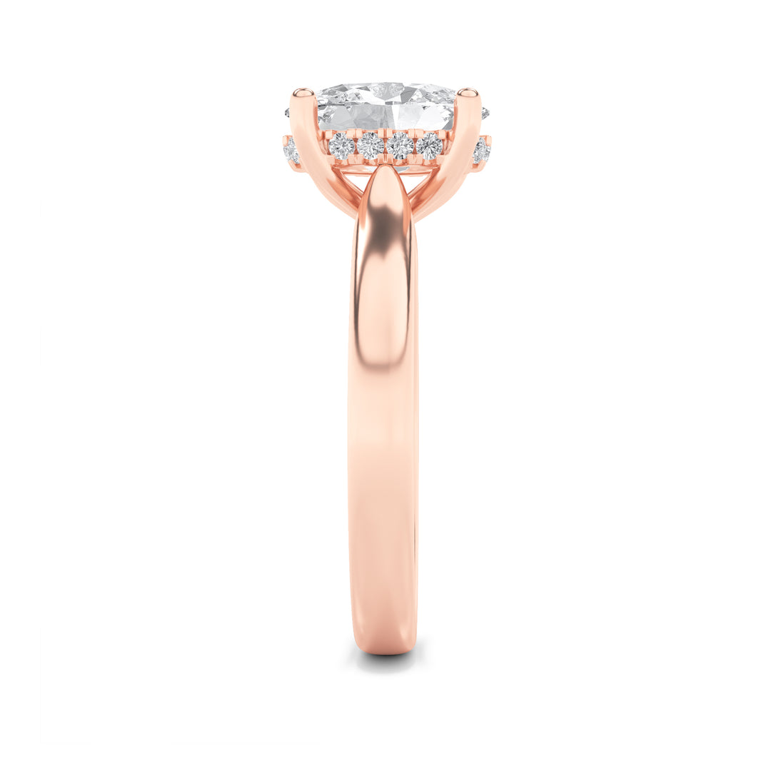 1CTW Oval Shaped Lab Grown Diamond (F/VS) Hidden Halo Cathedral Shank Engagement Ring in 14K Gold