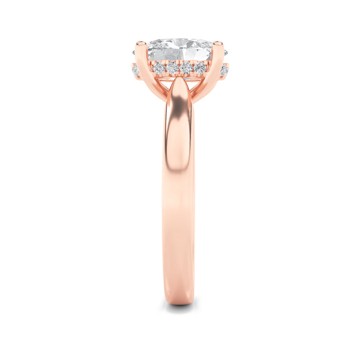 1CTW Oval Shaped Lab Grown Diamond (F/VS) Hidden Halo Cathedral Shank Engagement Ring in 14K Gold