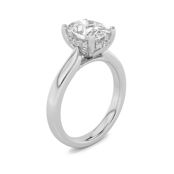1.5Cttw Oval Shaped Lab Grown Diamond (F/VVS) Hidden Halo Cathedral Shank Engagement Ring in 14K Gold