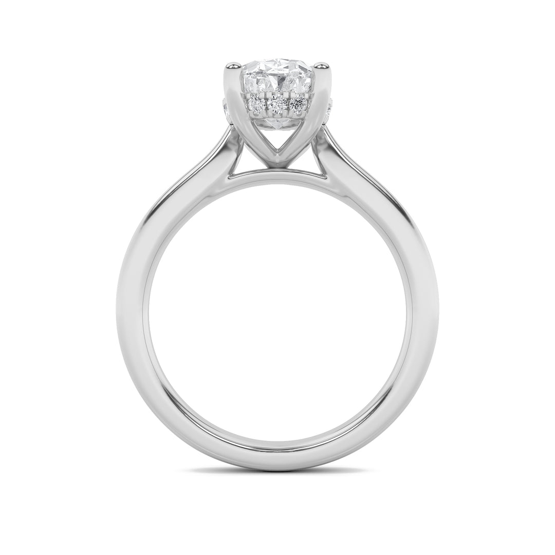 1.5Cttw Oval Shaped Lab Grown Diamond (F/VVS) Hidden Halo Cathedral Shank Engagement Ring in 14K Gold