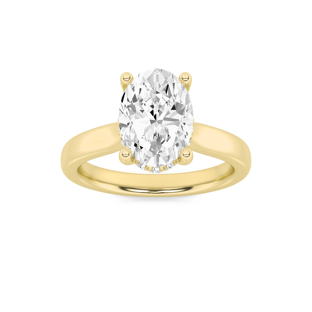 2Cttw Oval Shaped Lab Grown Diamond (F/VS) HiddenHalo Cathedral Shank Engagement Ring in 14K Gold