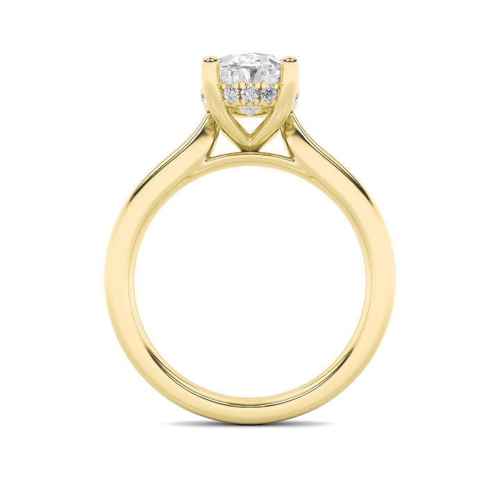 2Cttw Oval Shaped Lab Grown Diamond (F/VS) HiddenHalo Cathedral Shank Engagement Ring in 14K Gold