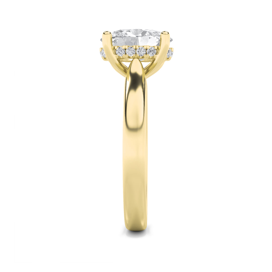 2Cttw Oval Shaped Lab Grown Diamond (F/VS) HiddenHalo Cathedral Shank Engagement Ring in 14K Gold