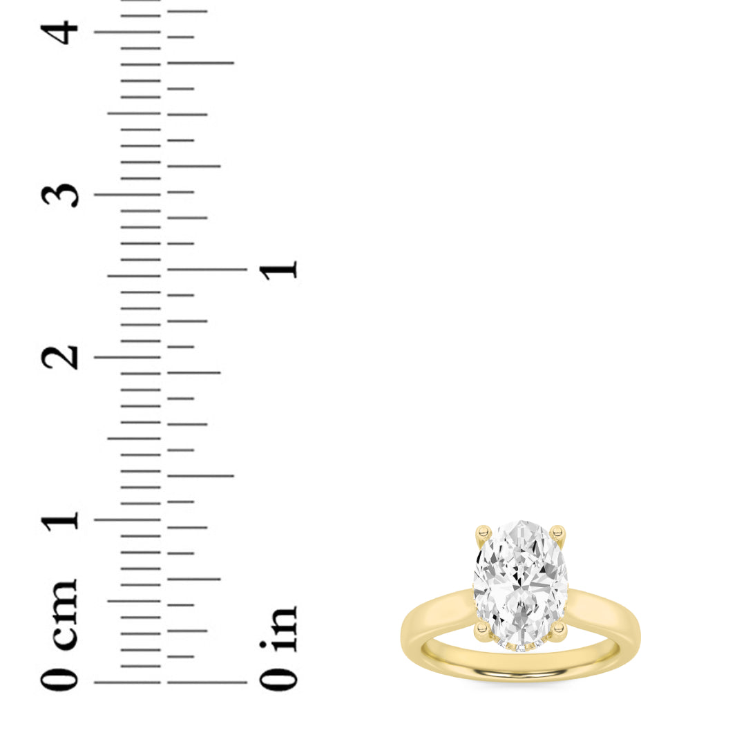 2Cttw Oval Shaped Lab Grown Diamond (F/VS) HiddenHalo Cathedral Shank Engagement Ring in 14K Gold