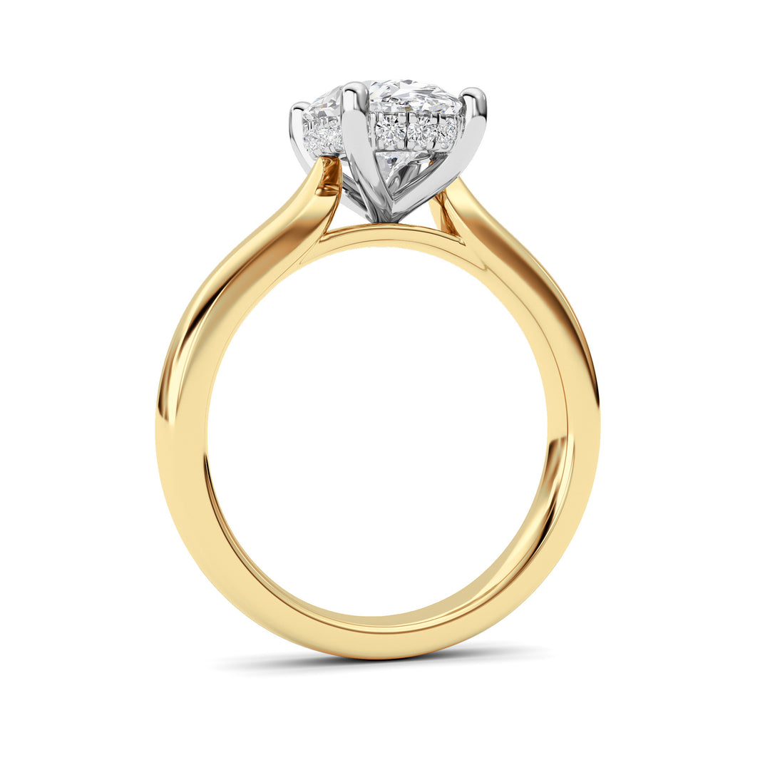 2Cttw Oval Shaped Lab Grown Diamond (F/VVS) Hidden Halo Cathedral Shank Engagement Ring in 14K Gold