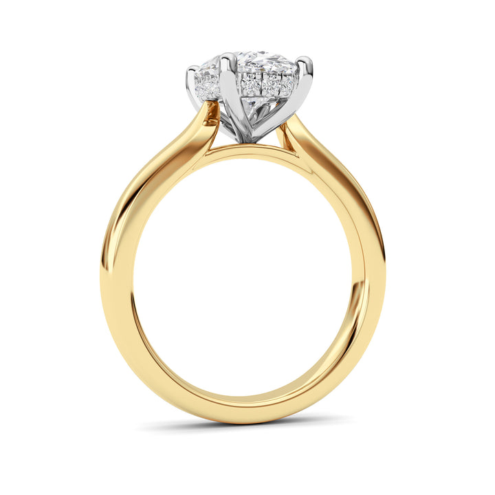 2Cttw Oval Shaped Lab Grown Diamond (F/VVS) Hidden Halo Cathedral Shank Engagement Ring in 14K Gold
