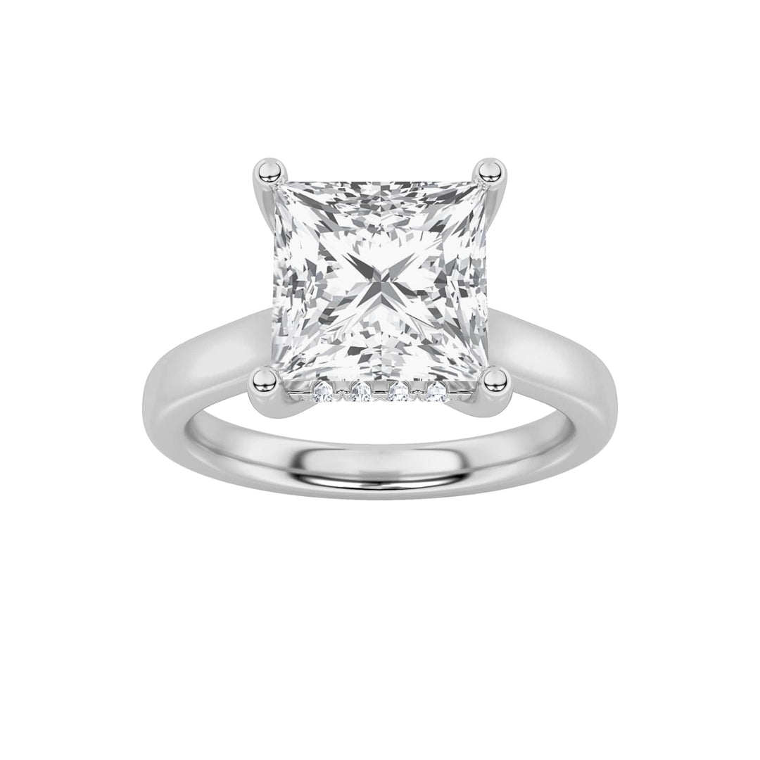 1CTW Princess Shaped Lab Grown Diamond (F/VS) Hidden Halo Cathedral Shank Engagement Ring in 14K Gold