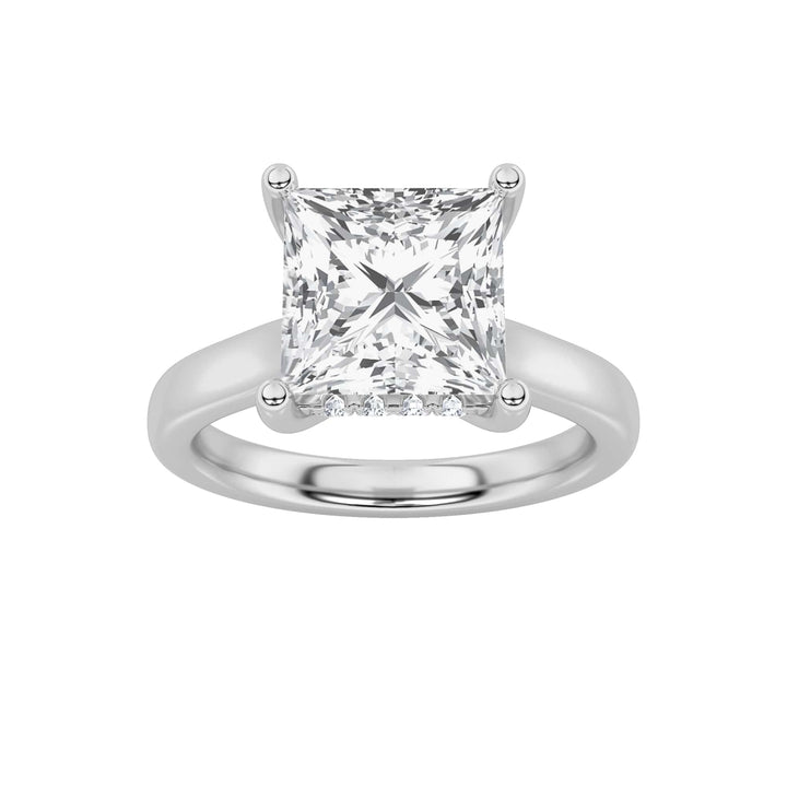 1CTW Princess Shaped Lab Grown Diamond (F/VS) Hidden Halo Cathedral Shank Engagement Ring in 14K Gold