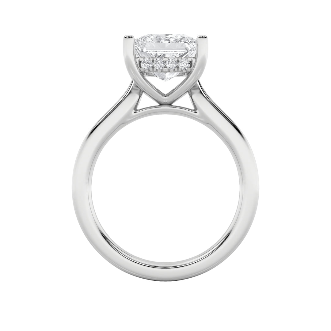1CTW Princess Shaped Lab Grown Diamond (F/VS) Hidden Halo Cathedral Shank Engagement Ring in 14K Gold