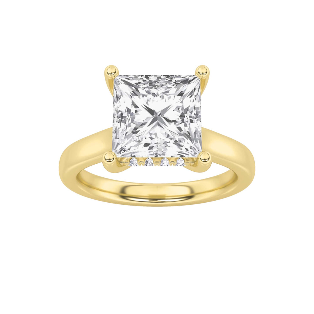 1CTW Princess Shaped Lab Grown Diamond (F/VS) Hidden Halo Cathedral Shank Engagement Ring in 14K Gold