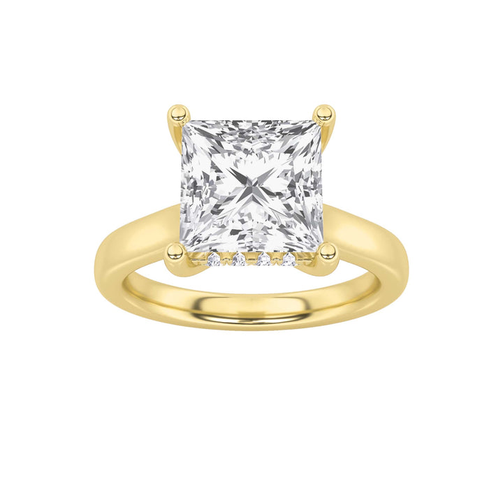 1CTW Princess Shaped Lab Grown Diamond (F/VS) Hidden Halo Cathedral Shank Engagement Ring in 14K Gold