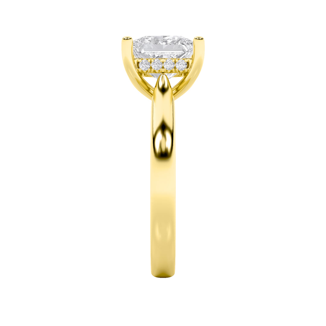1CTW Princess Shaped Lab Grown Diamond (F/VS) Hidden Halo Cathedral Shank Engagement Ring in 14K Gold