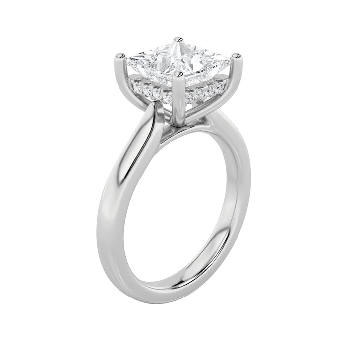 2Cttw Princess Shaped Lab Grown Diamond (F/VS) Hidden Halo Cathedral Shank Engagement Ring in 14K Gold