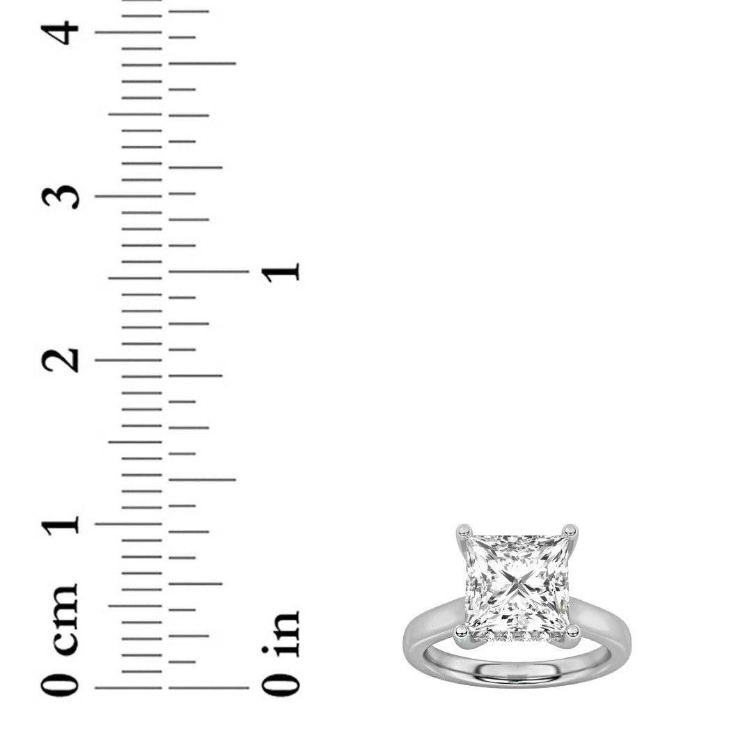 2Cttw Princess Shaped Lab Grown Diamond (F/VS) Hidden Halo Cathedral Shank Engagement Ring in 14K Gold