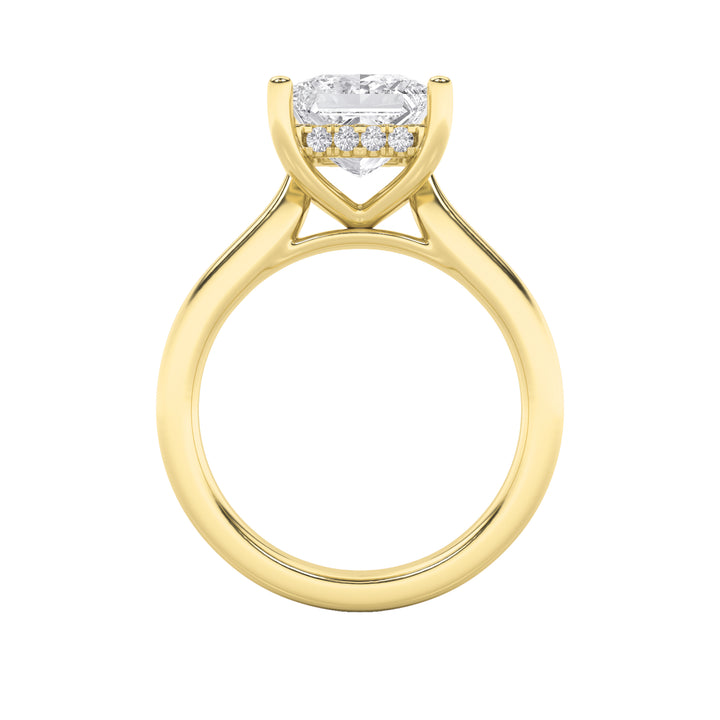 3Cttw Princess Shaped Lab Grown Diamond (F/VS) Hidden Halo Cathedral Shank Engagement Ring in 14K Gold