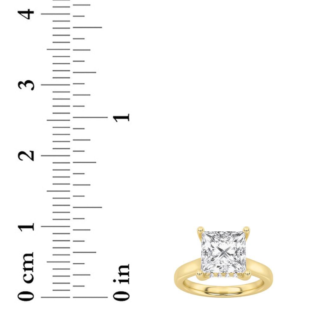 3Cttw Princess Shaped Lab Grown Diamond (F/VS) Hidden Halo Cathedral Shank Engagement Ring in 14K Gold