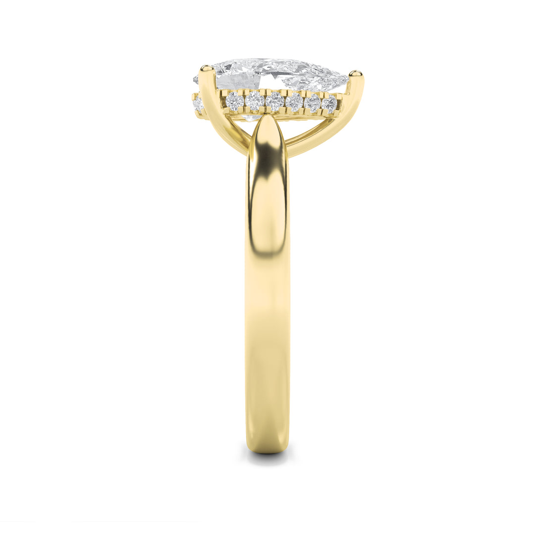 1CTW Pear Shaped Lab Grown Diamond (F/VS) Hidden Halo Cathedral Shank Engagement Ring in 14K Gold