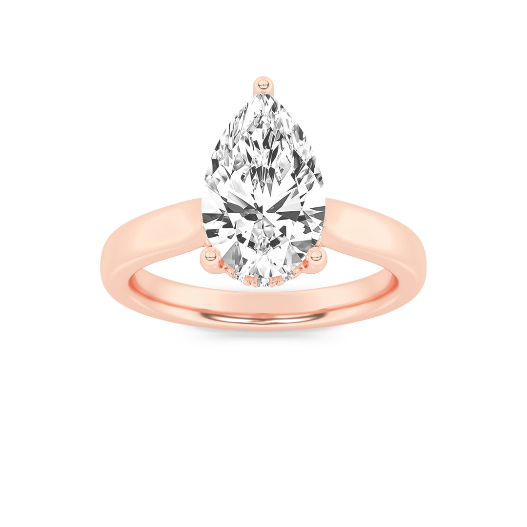 1CTW Pear Shaped Lab Grown Diamond (F/VS) Hidden Halo Cathedral Shank Engagement Ring in 14K Gold