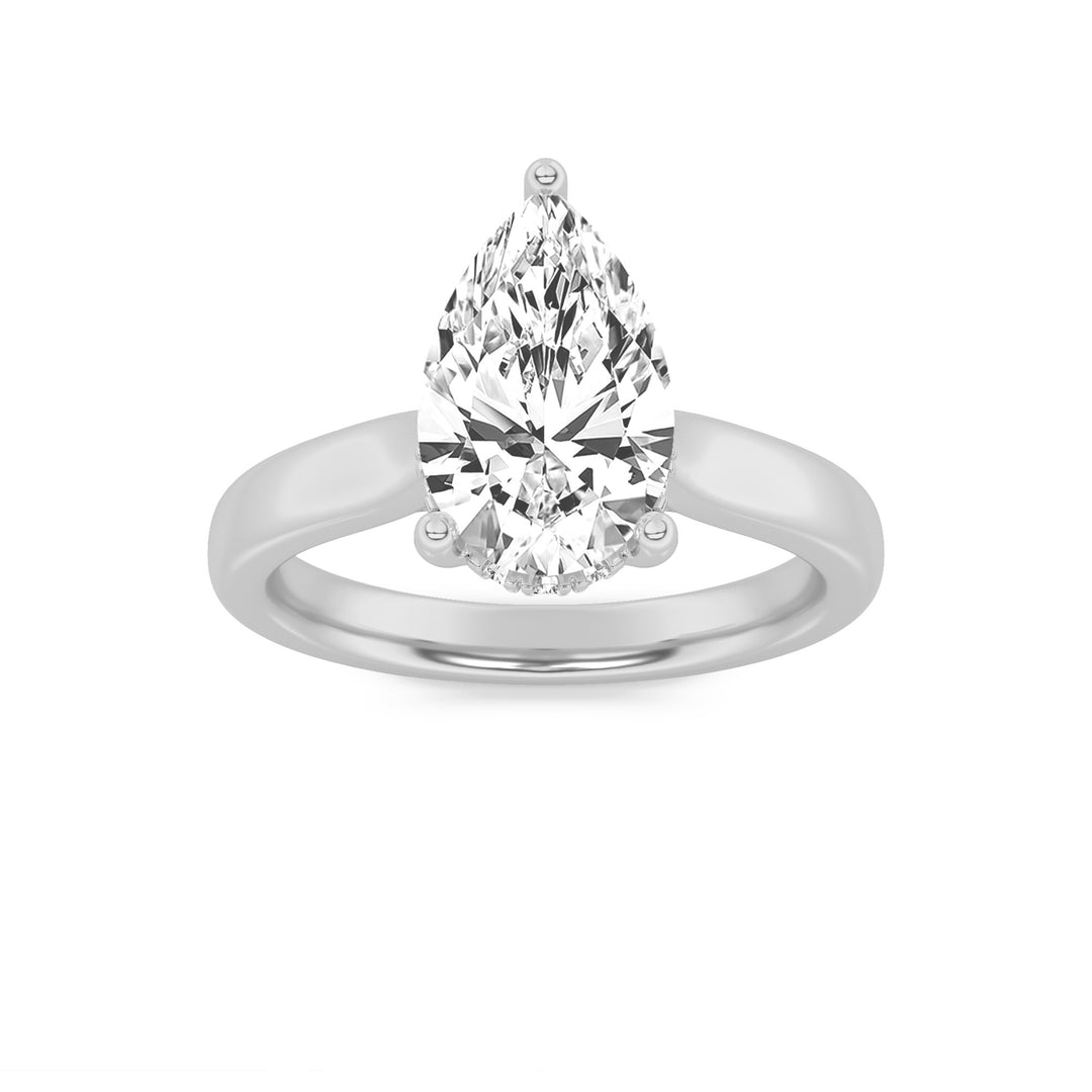 2Cttw Pear Shaped Lab Grown Diamond (F/VS) HiddenHalo Cathedral Shank Engagement Ring in 14K Gold