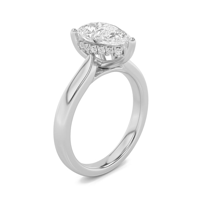 2Cttw Pear Shaped Lab Grown Diamond (F/VS) HiddenHalo Cathedral Shank Engagement Ring in 14K Gold
