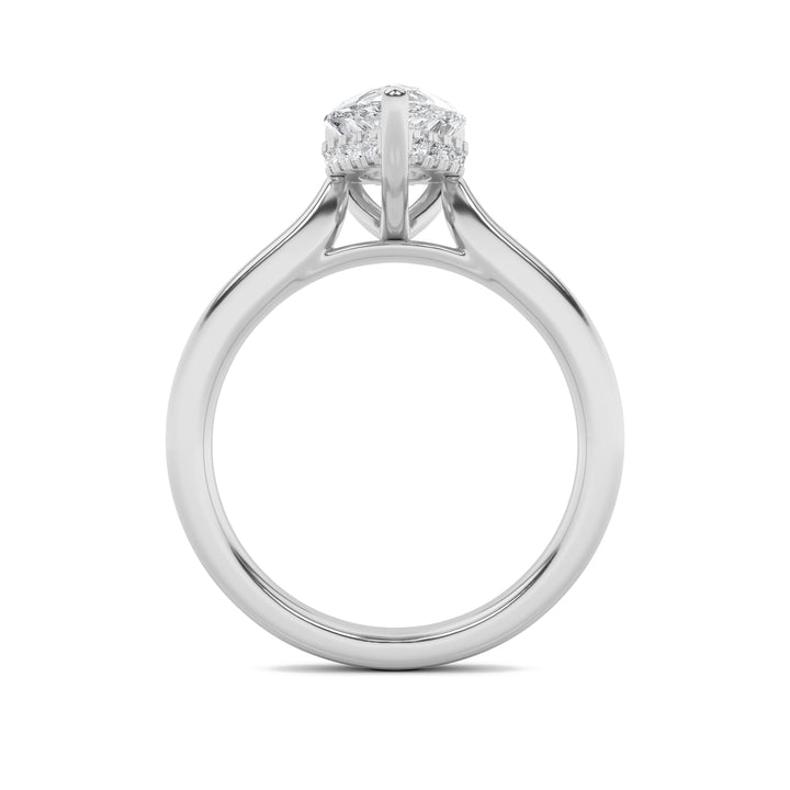 2Cttw Pear Shaped Lab Grown Diamond (F/VS) HiddenHalo Cathedral Shank Engagement Ring in 14K Gold