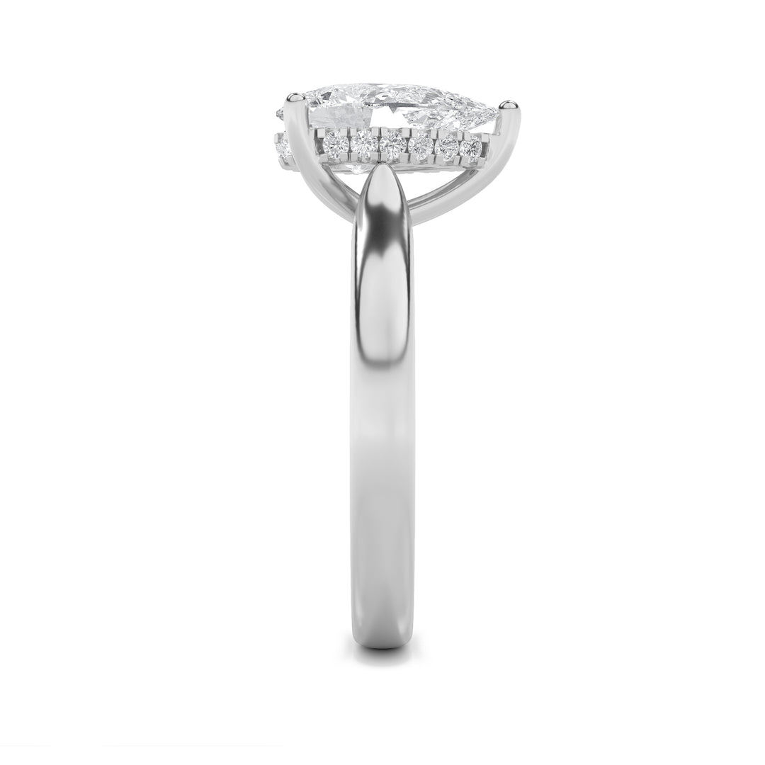 2Cttw Pear Shaped Lab Grown Diamond (F/VS) HiddenHalo Cathedral Shank Engagement Ring in 14K Gold