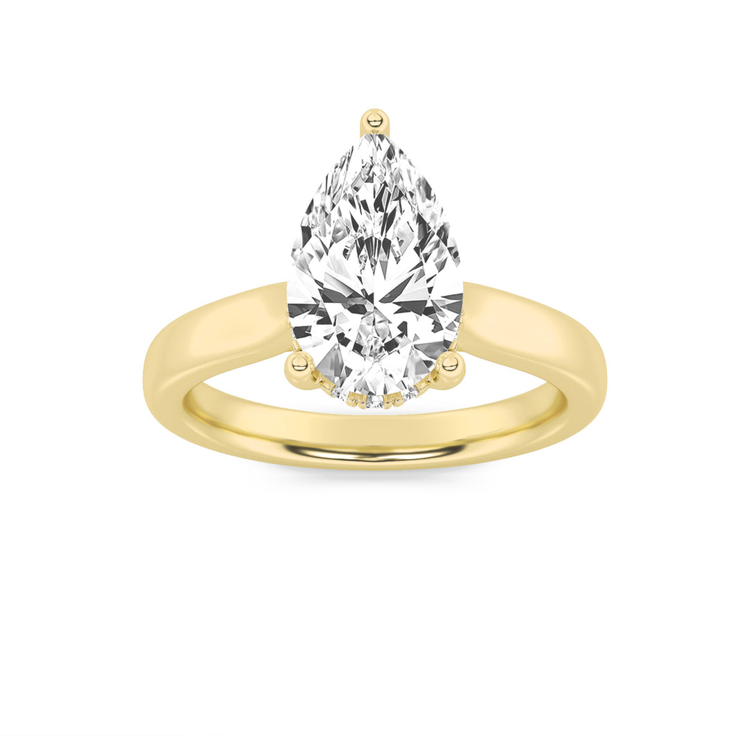 2Cttw Pear Shaped Lab Grown Diamond (F/VS) HiddenHalo Cathedral Shank Engagement Ring in 14K Gold