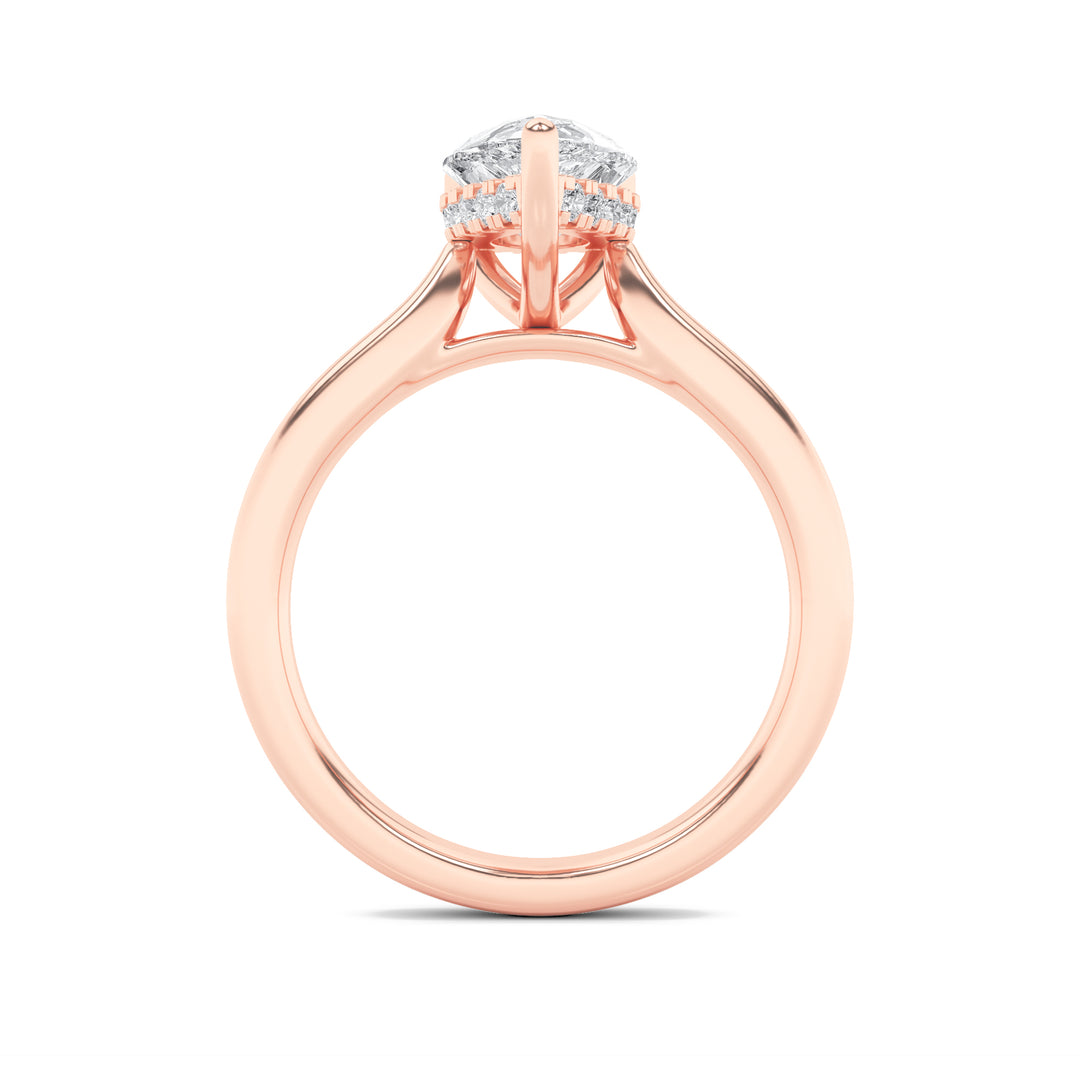 2Cttw Pear Shaped Lab Grown Diamond (F/VS) HiddenHalo Cathedral Shank Engagement Ring in 14K Gold