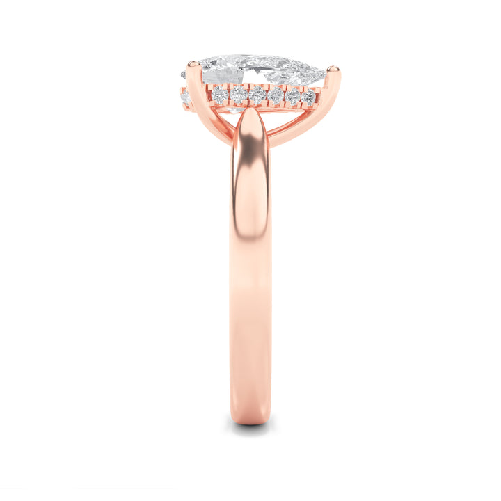 2Cttw Pear Shaped Lab Grown Diamond (F/VS) HiddenHalo Cathedral Shank Engagement Ring in 14K Gold