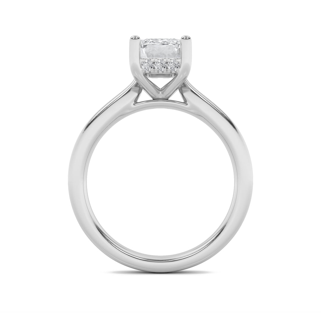 1CTW Radiant Shaped Lab Grown Diamond (F/VS) Hidden Halo Cathedral Shank Engagement Ring in 14K Gold