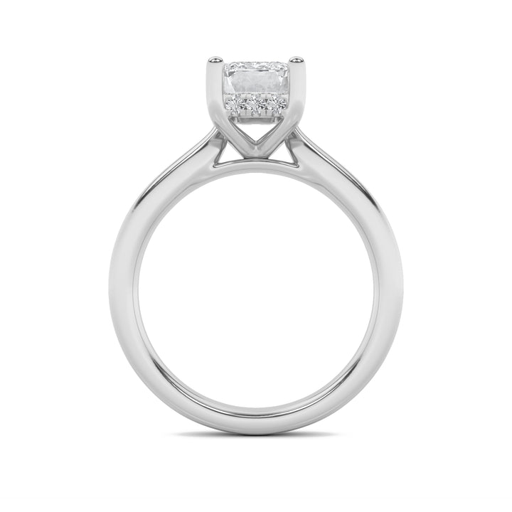 1CTW Radiant Shaped Lab Grown Diamond (F/VS) Hidden Halo Cathedral Shank Engagement Ring in 14K Gold