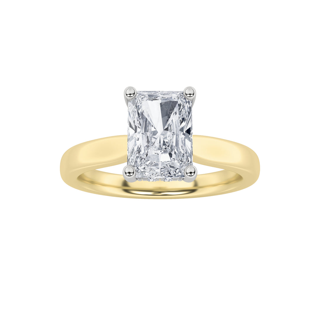 1.5Cttw Radiant Shaped Lab Grown Diamond (F/VVS) Hidden Halo Cathedral Shank Engagement Ring in 14KGold