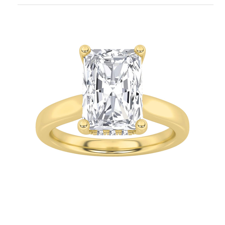 2Cttw Radiant Shaped Lab Grown Diamond (F/VS) Hidden Halo Cathedral Shank Engagement Ring in 14K Gold