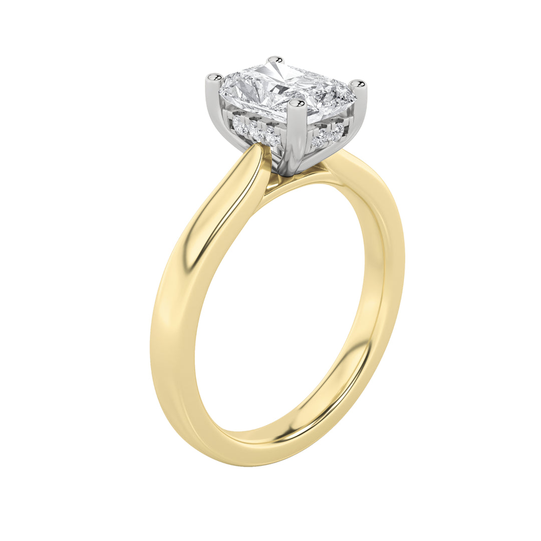 3Cttw Radiant Shaped Lab Grown Diamond (F/VVS) Hidden Halo Cathedral Shank Engagement Ring in 14K Gold