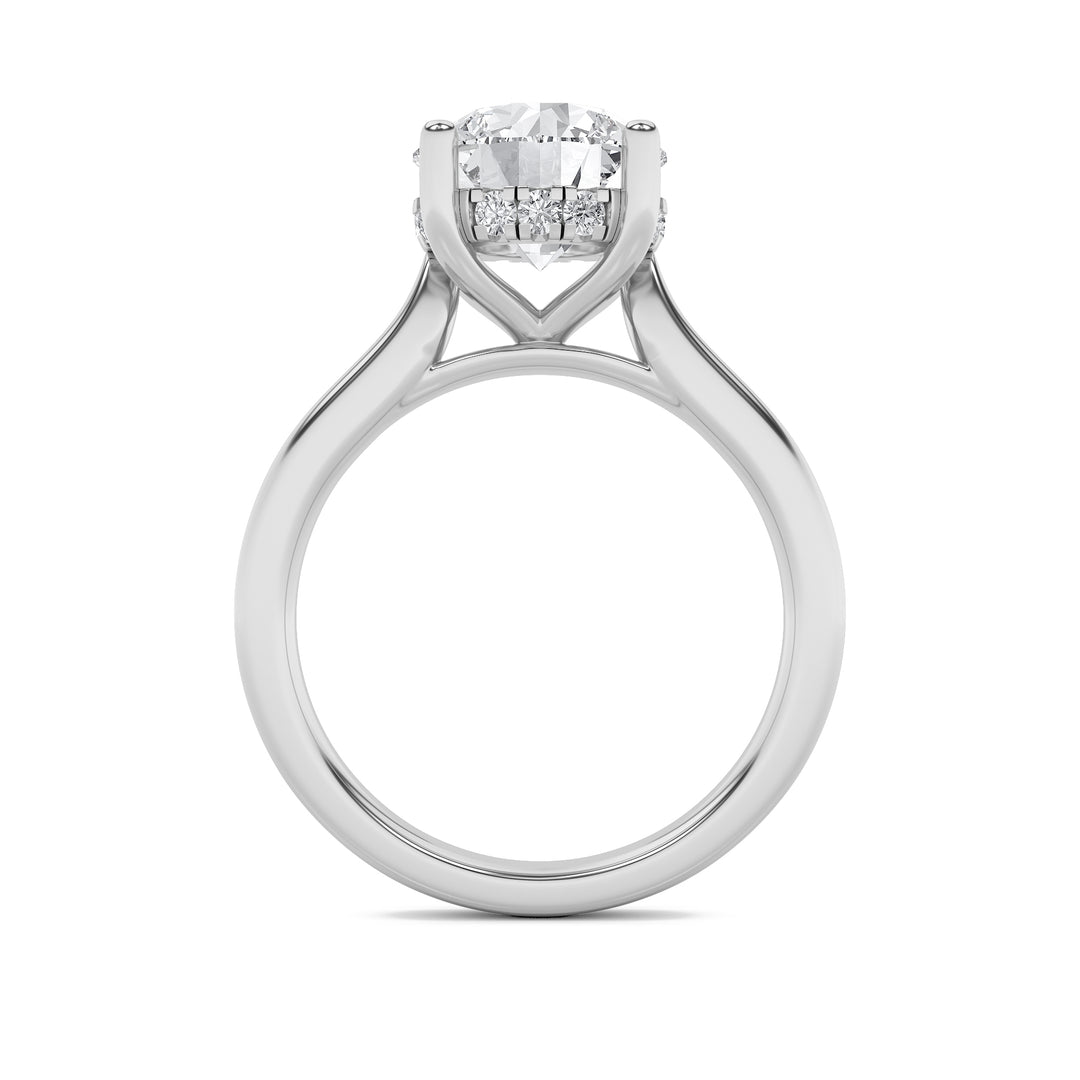 1CTW Round Shaped Lab Grown Diamond (F/VVS) Hidden Halo Cathedral Shank Engagement Ring in 14K Gold