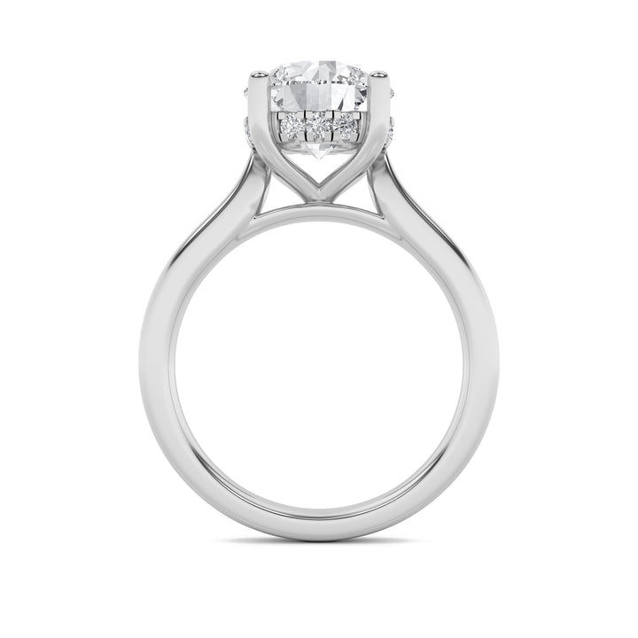 1CTW Round Shaped Lab Grown Diamond (F/VVS) Hidden Halo Cathedral Shank Engagement Ring in 14K Gold