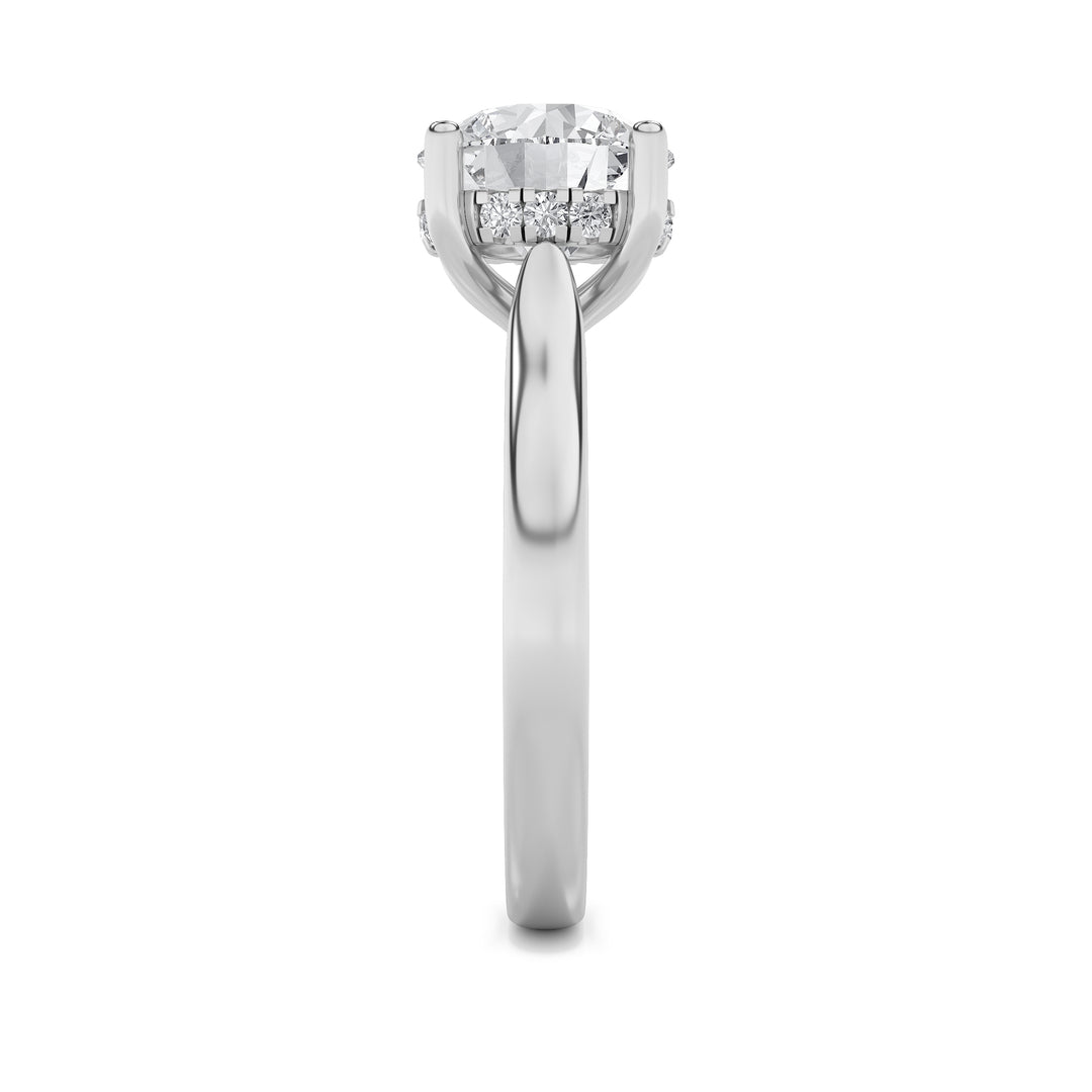 1CTW Round Shaped Lab Grown Diamond (F/VVS) Hidden Halo Cathedral Shank Engagement Ring in 14K Gold