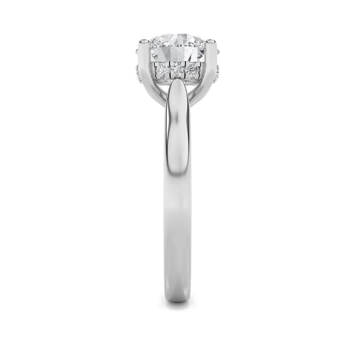 1CTW Round Shaped Lab Grown Diamond (F/VVS) Hidden Halo Cathedral Shank Engagement Ring in 14K Gold