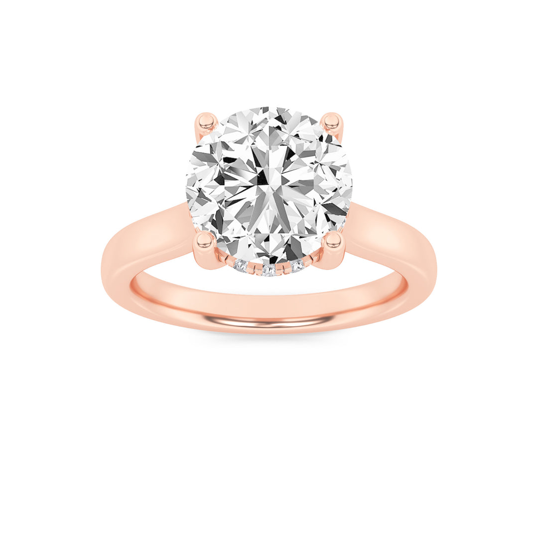 1CTW Round Shaped Lab Grown Diamond (F/VS) Hidden Halo Cathedral Shank Engagement Ring in 14K Gold