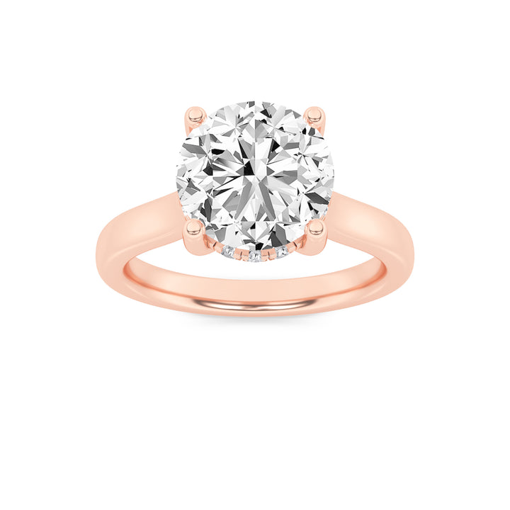 1CTW Round Shaped Lab Grown Diamond (F/VS) Hidden Halo Cathedral Shank Engagement Ring in 14K Gold