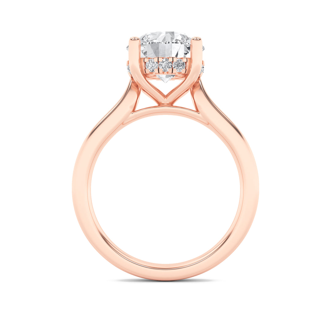 1CTW Round Shaped Lab Grown Diamond (F/VS) Hidden Halo Cathedral Shank Engagement Ring in 14K Gold