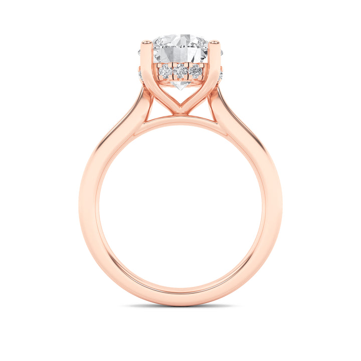 1CTW Round Shaped Lab Grown Diamond (F/VS) Hidden Halo Cathedral Shank Engagement Ring in 14K Gold