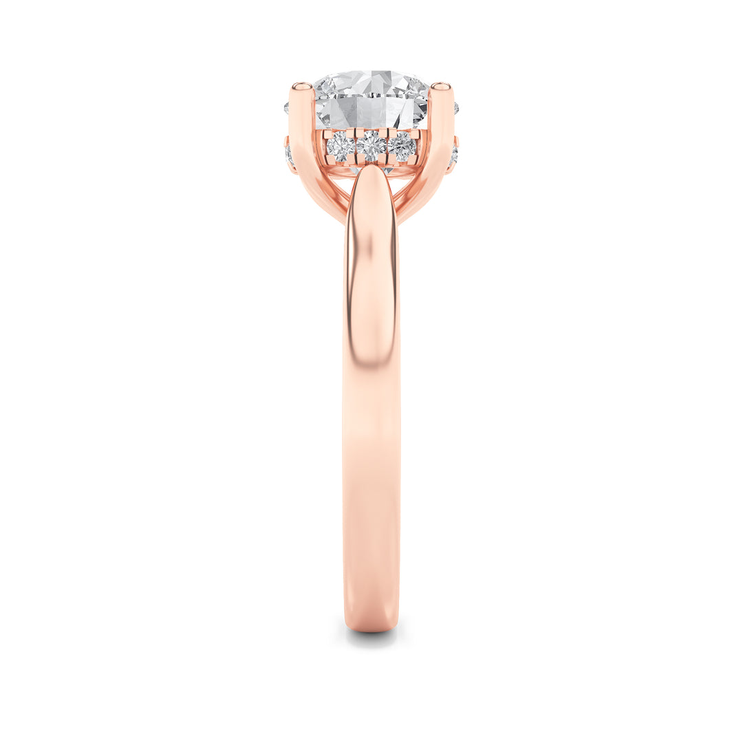 1CTW Round Shaped Lab Grown Diamond (F/VS) Hidden Halo Cathedral Shank Engagement Ring in 14K Gold
