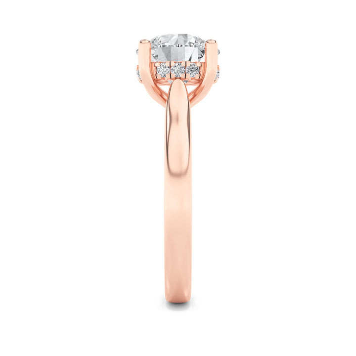 1CTW Round Shaped Lab Grown Diamond (F/VS) Hidden Halo Cathedral Shank Engagement Ring in 14K Gold