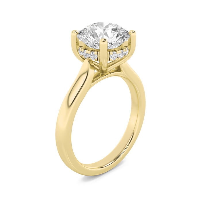 1.5Cttw Round Shaped Lab Grown Diamond (F/VS) Hidden Halo Cathedral Shank Engagement Ring in 14K Gold
