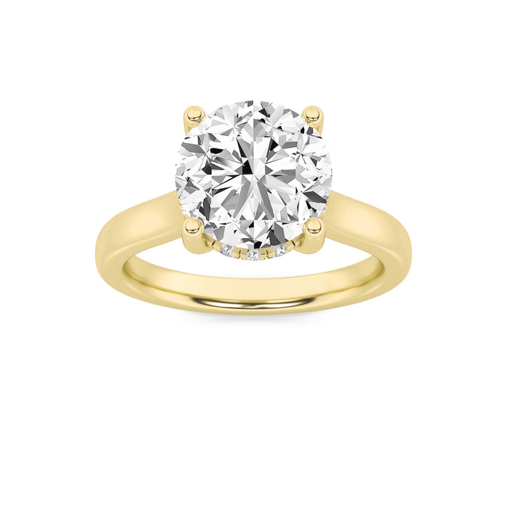 2Cttw Round Shaped Lab Grown Diamond (F/VS) Hidden Halo Cathedral Shank Engagement Ring in 14K Gold