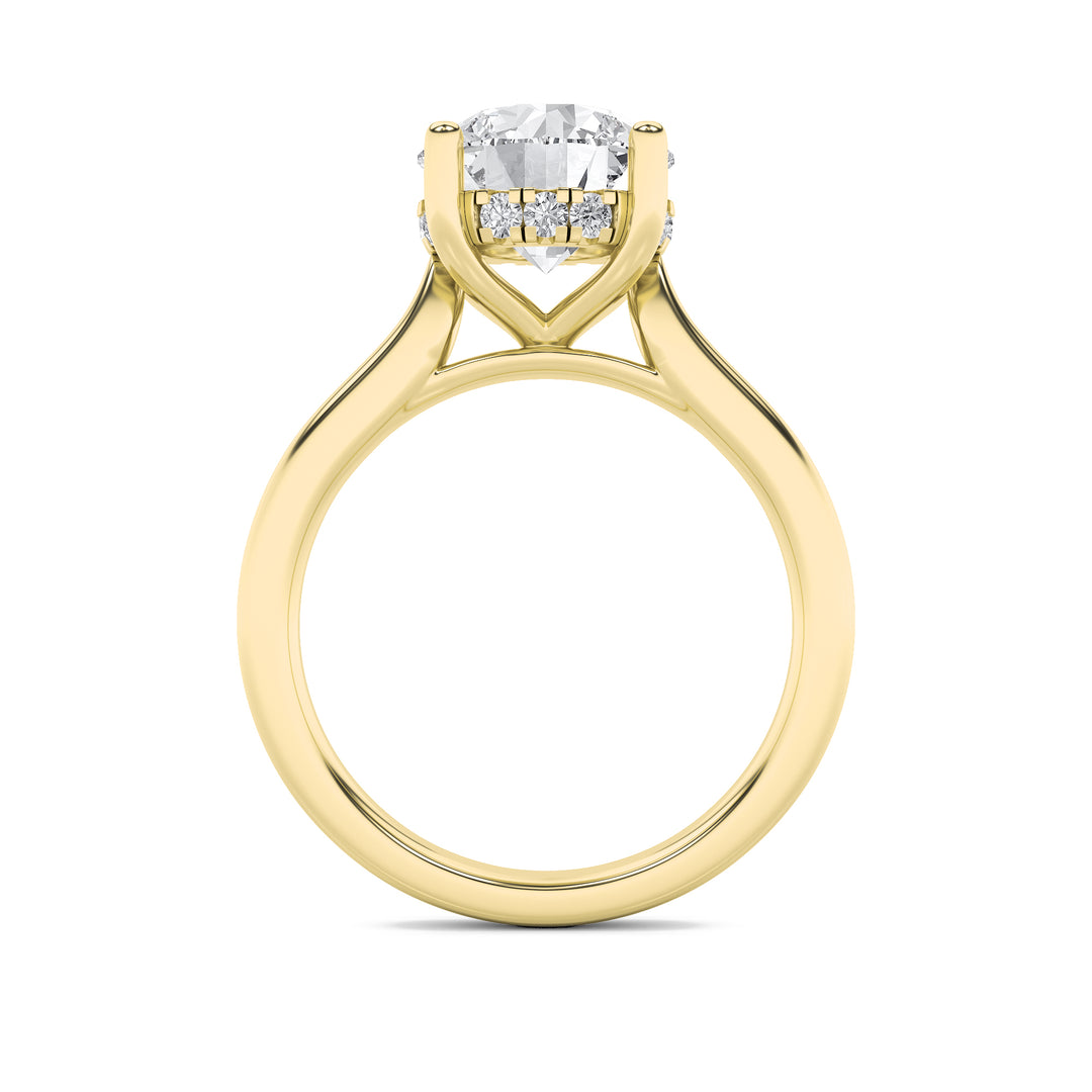 2Cttw Round Shaped Lab Grown Diamond (F/VS) Hidden Halo Cathedral Shank Engagement Ring in 14K Gold